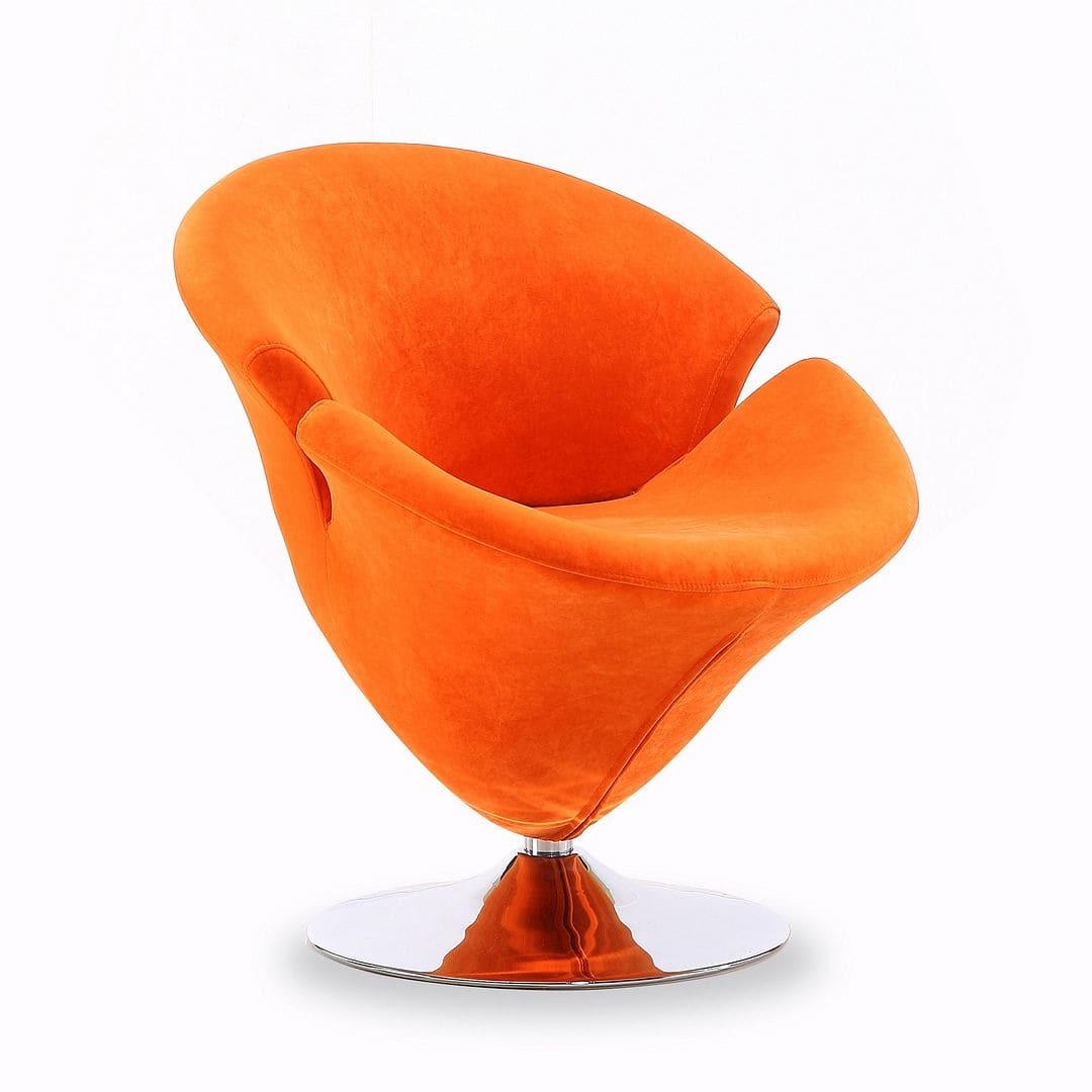 Manhattan Comfort Tulip Orange and Polished Chrome Velvet Swivel Accent Chair