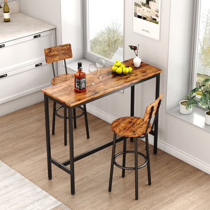 Bar Table Set with 2 Bar stools (Rustic Brown; 43.31''w x 15.75''d x 35.43''h)