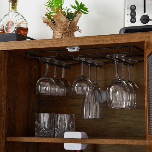 Industrial Wine Bar Cabinet; Liquor Storage Credenza; Sideboard with Wine Racks & Stemware Holder (Hazelnut Brown; 55.12''w x 13.78''d x 30.31' ' h)