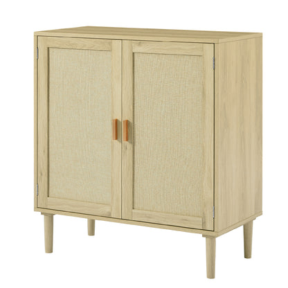 Mid-Century 2-Door Accent Chest; Wood Storage Cabinet with Shelf and Fabric Covered Panels(Natural; 31.5''w x 15.8''d x 34.6"h).