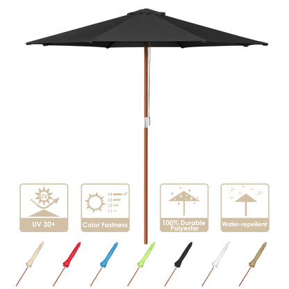 9 Ft Wooden Umbrella Black