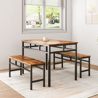 Dining table set 3PC; structural strengthening; industrial style (Rustic Brown; 43.31''w x 27.56''d x 29.53''h)