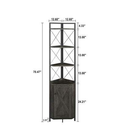 Corner Shelf 5-Tier with Storage; Corner cabinet Bookshelf Stand Storage Rack(Dark Grey)