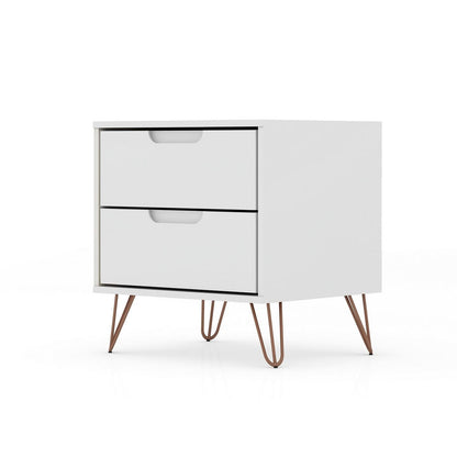 Manhattan Comfort Rockefeller 2.0 Mid-Century- Modern Nightstand with 2-Drawer in White