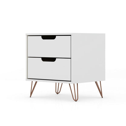 Manhattan Comfort Rockefeller 2.0 Mid-Century- Modern Nightstand with 2-Drawer in White