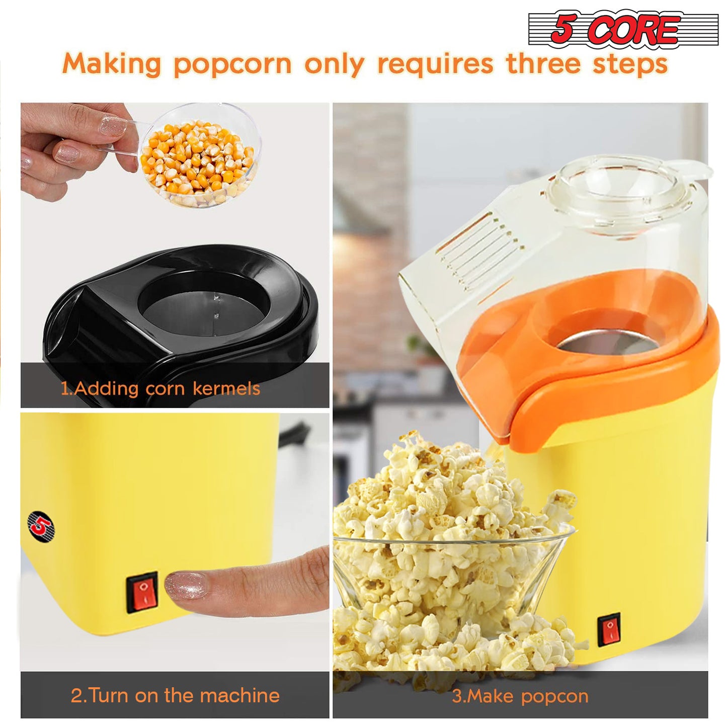 5Core Popcorn Machine Hot Air Electric Popper Kernel Corn Maker Bpa Free No Oil POP Y