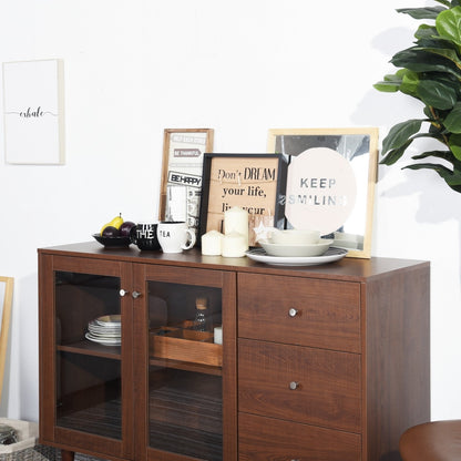 48.8" Sideboard with 2 Glass Door Cabinet 3 Drawer , brown