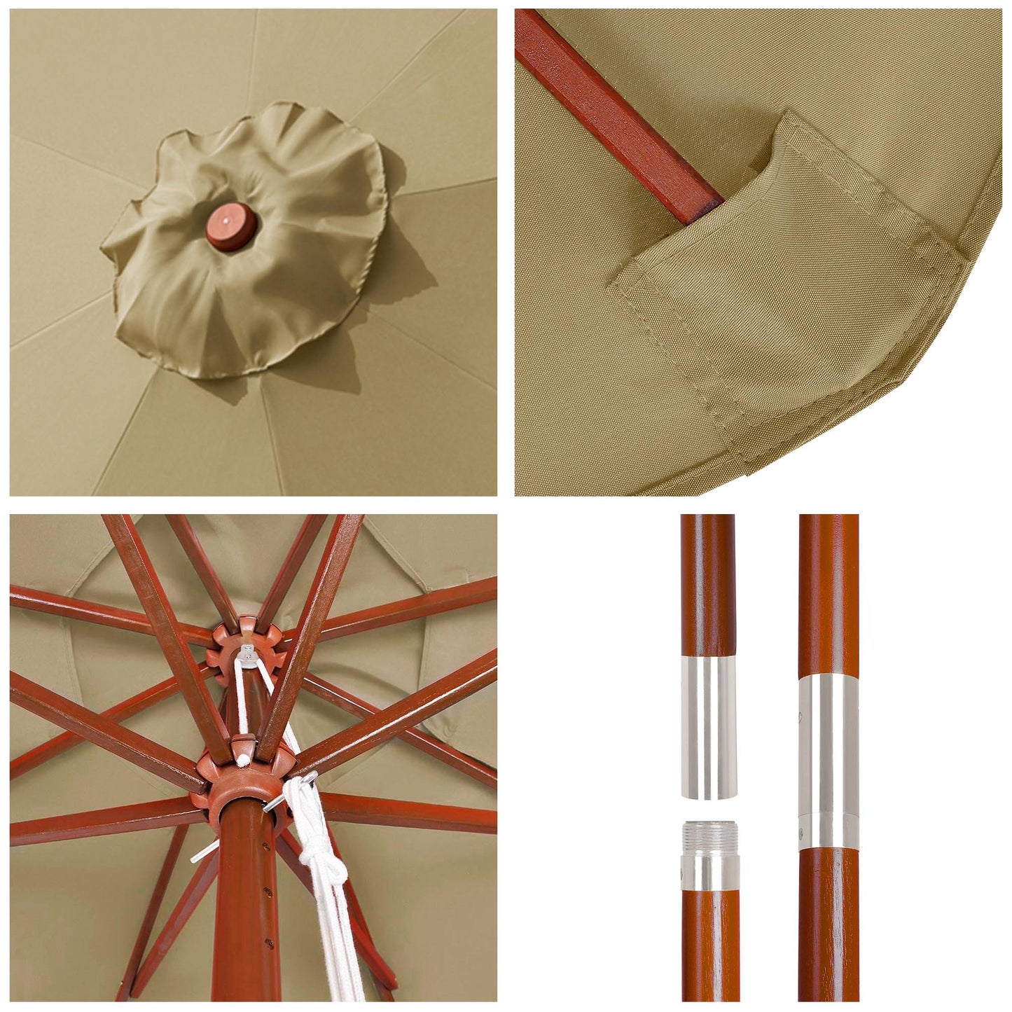 9 Ft Wooden Umbrella Tan