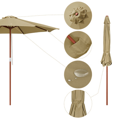 9 Ft Wooden Umbrella Tan