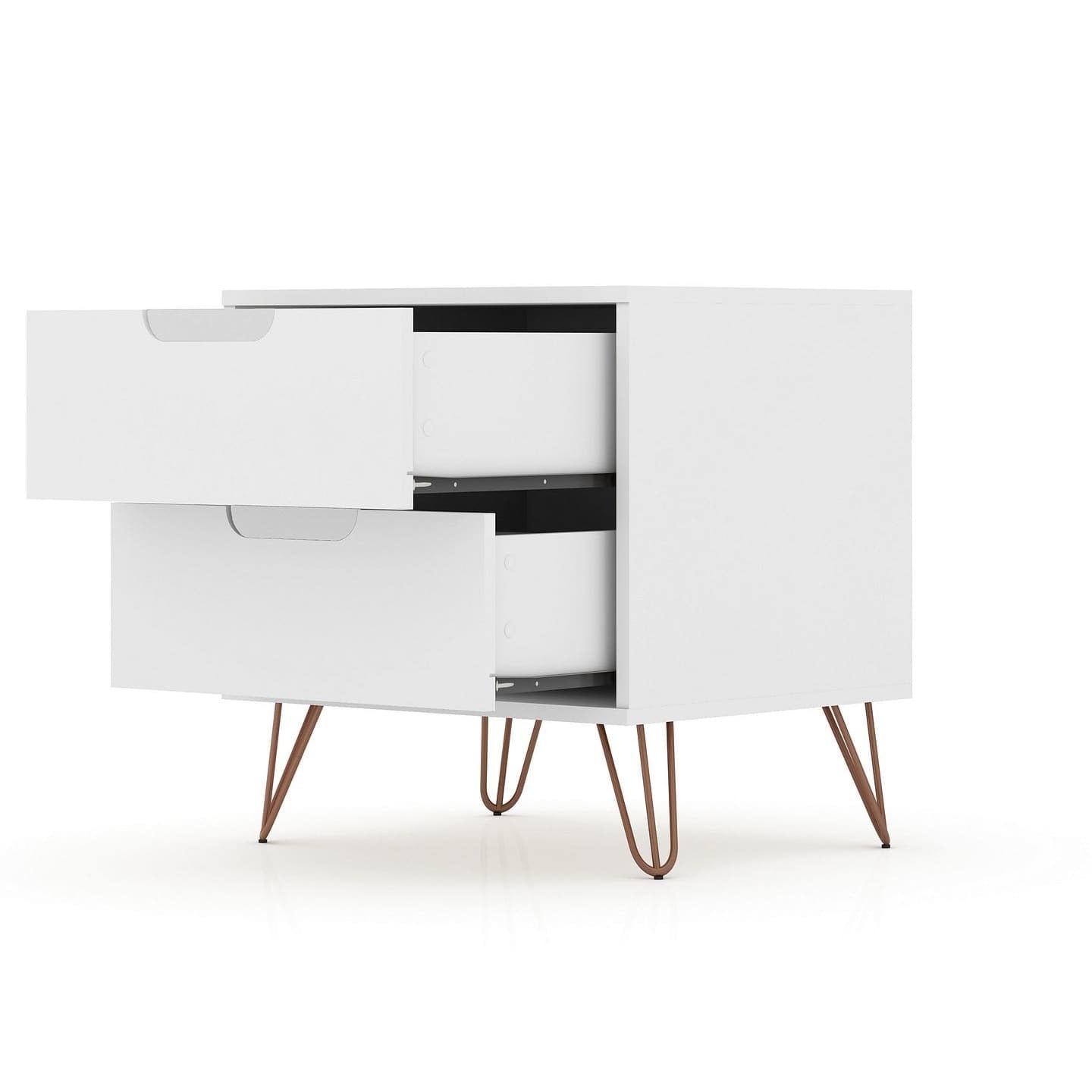 Manhattan Comfort Rockefeller 2.0 Mid-Century- Modern Nightstand with 2-Drawer in White