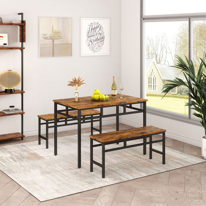 Dining table set 3PC; structural strengthening; industrial style (Rustic Brown; 43.31''w x 27.56''d x 29.53''h)