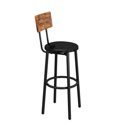 Double Layer Round Bar Table with 2 Bar Stools PU Soft Seat Back Breakfast table.(Rustic Brown; 23.62''w x 23.62''d x 35.43''h)