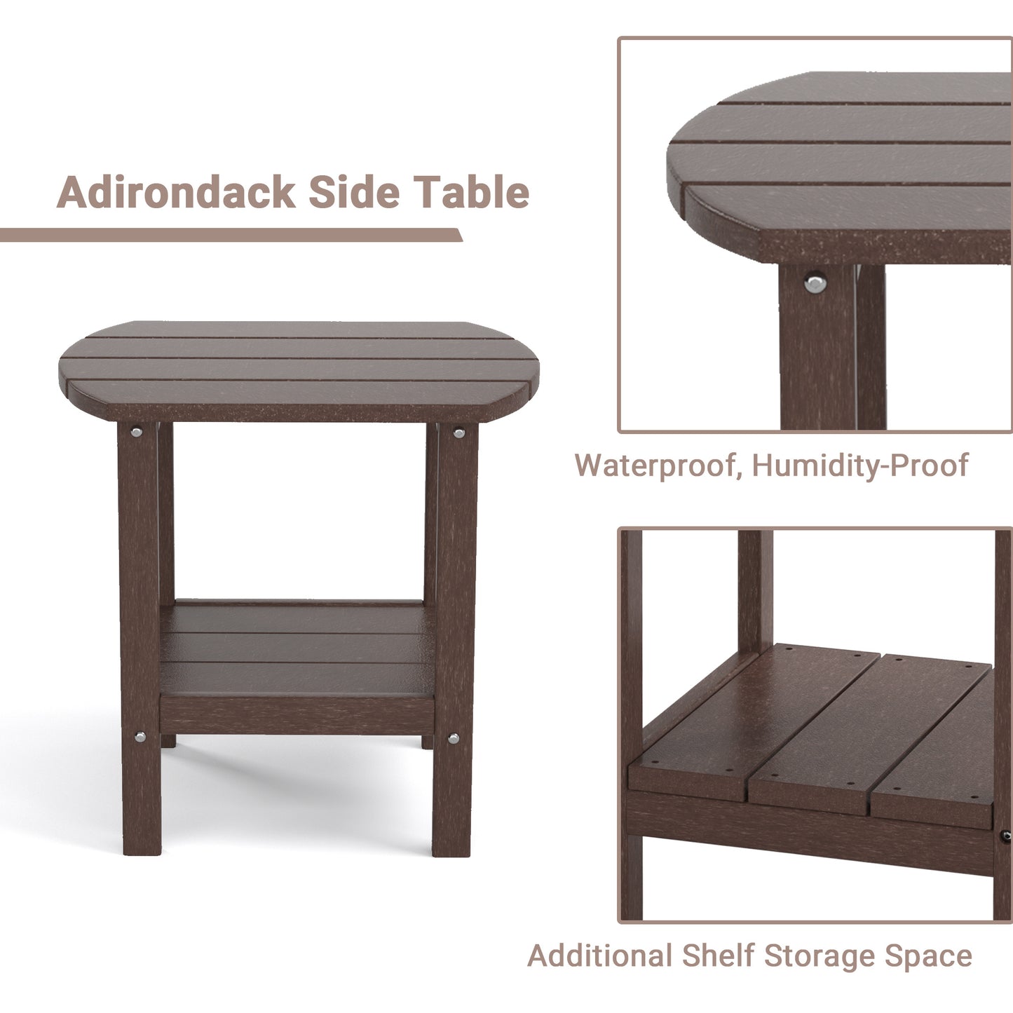 Outdoor Side Table for Adirondack Chairs;  All-Weather Resistant Humidity-Proof Waterproof Stain-Proof Accent Tables;  Backyard Deck Porch Beach Pool Yard Outside Lawn Patio Rocker Glider End Table