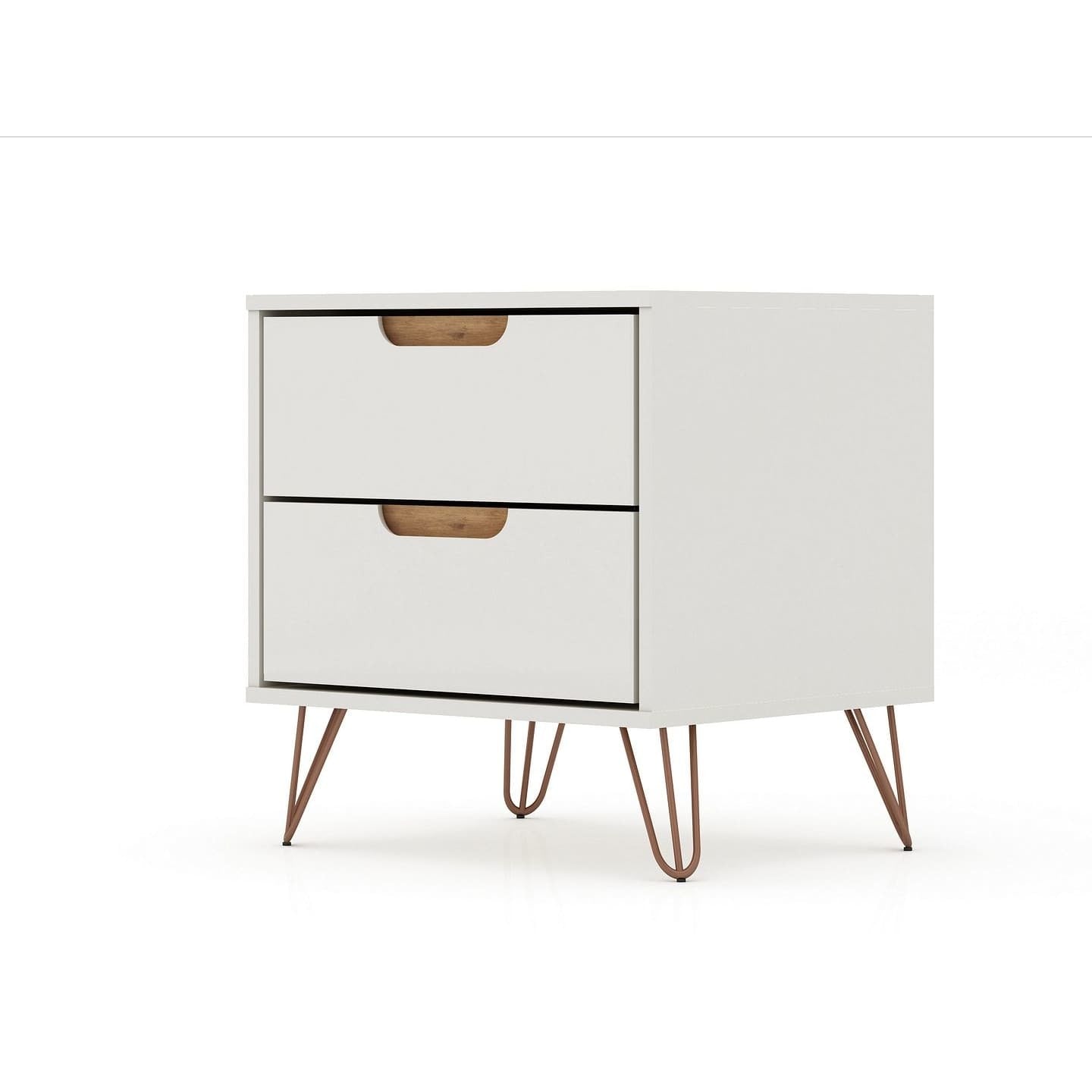 Manhattan Comfort Rockefeller 2.0 Mid-Century- Modern Nightstand with 2-Drawer in Off White and Nature