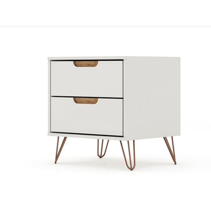 Manhattan Comfort Rockefeller 2.0 Mid-Century- Modern Nightstand with 2-Drawer in Off White and Nature