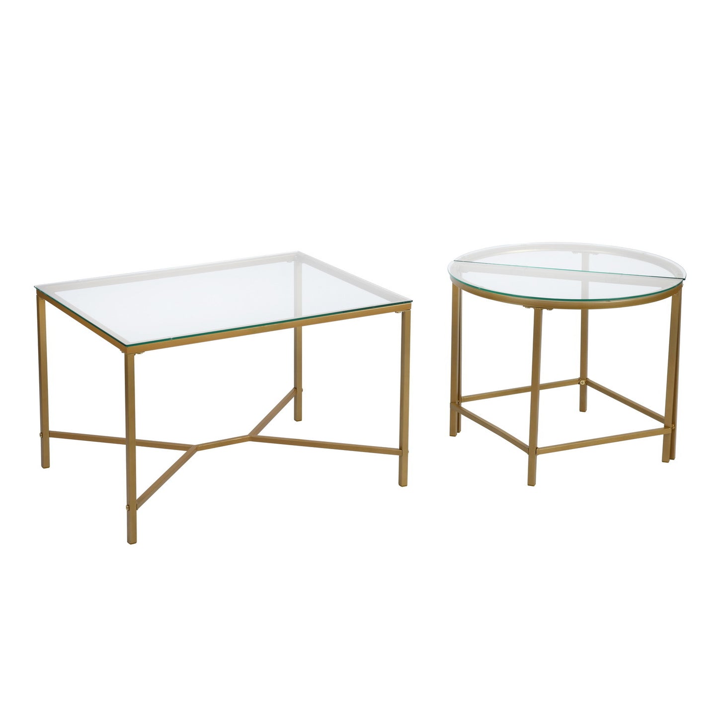 Combination Coffee Table Set Plus 2 End Side Table 3 Different Usage with Glass Top