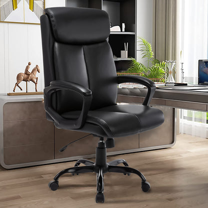 Soft Padded Mid-Back Office Computer Desk Chair with Armrest; Leather office Chair ; PU faux leather;  till function 90-110 degree; black color max uploaded 300LBS