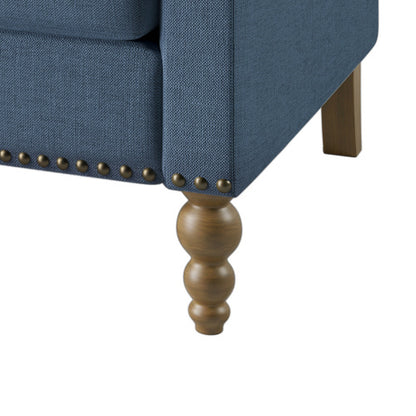 Classic Linen Armchair Accent Chair with Bronze Nailhead Trim Wooden Legs Single Sofa Couch