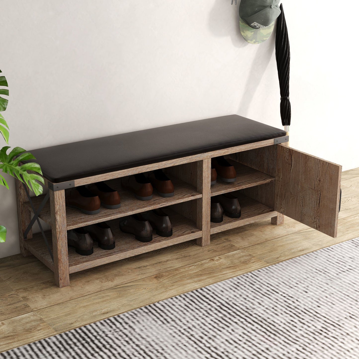 WESOME Modern Farmhouse Tobacco Wood Shoes Bench