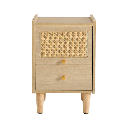 Modern simple storage cabinet MDF Board bedside cabinet Japanese rattan bedside cabinet Small household furniture bedside table.Applicable to dressing table in bedroom;  porch;  living room.2 Drawers