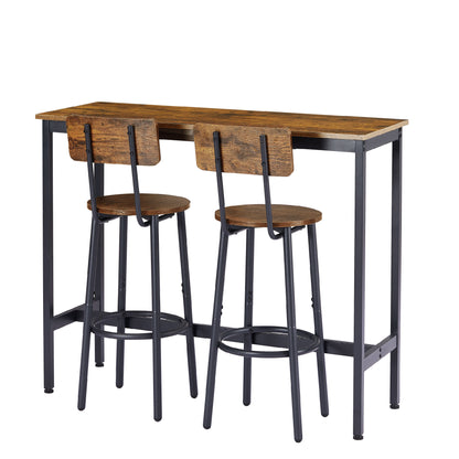 Bar Table Set with 2 Bar stools (Rustic Brown; 43.31''w x 15.75''d x 35.43''h)