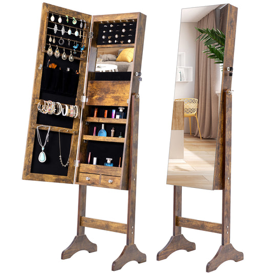 Jewelry Cabinet with Full-Length Mirror, Standing Lockable Jewelry Armoire Mirror Organizer