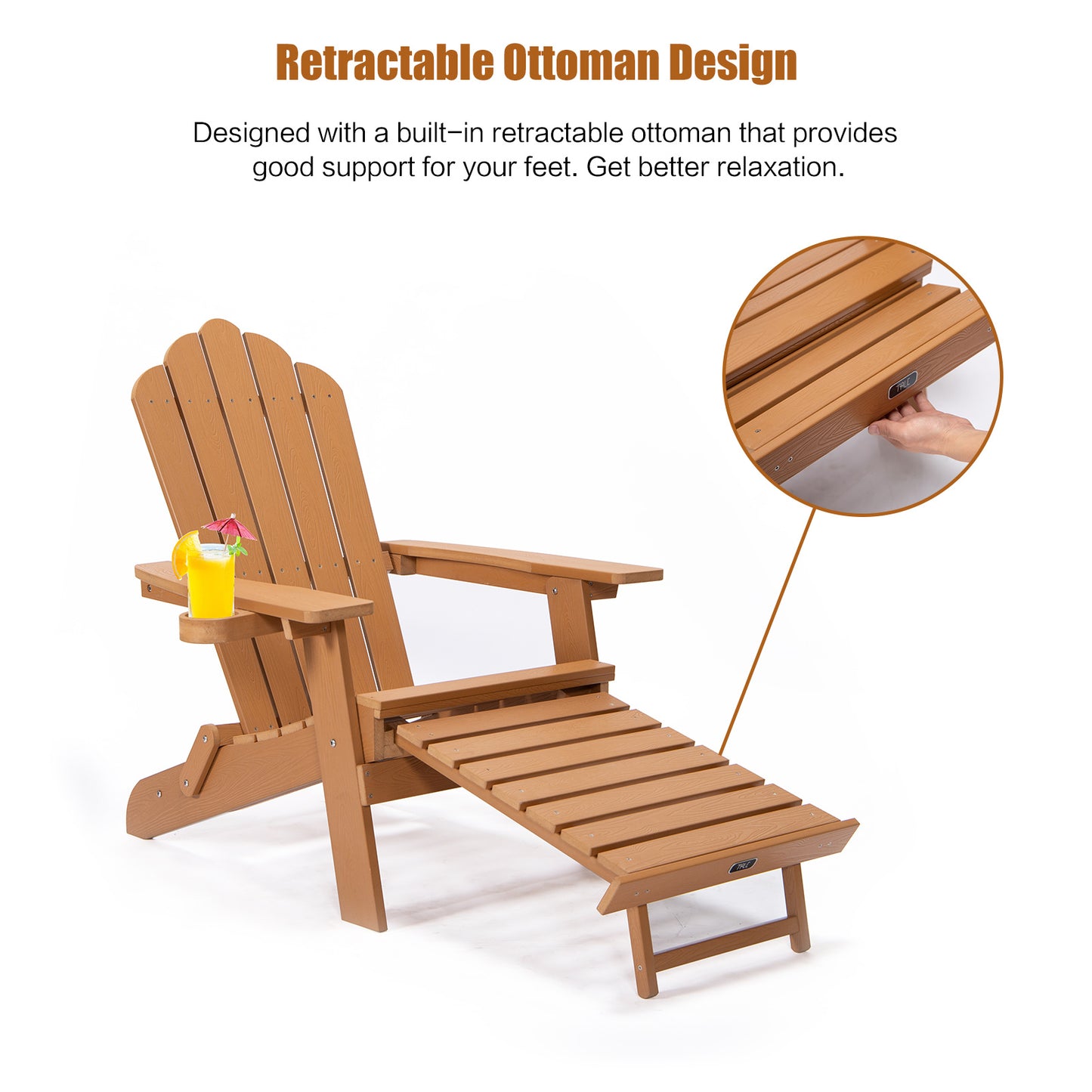 TALE Folding Adirondack Chair with Pullout Ottoman with Cup Holder; Oaversized; Poly Lumber; for Patio Deck Garden; Backyard Furniture; Easy to Install; . YELLOW.Banned from selling on Amazon