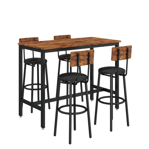 Bar Table Set with 4 Bar stools PU Soft seat with backrest (Rustic Brown; 47.24''w x 23.62''d x 35.43''h)