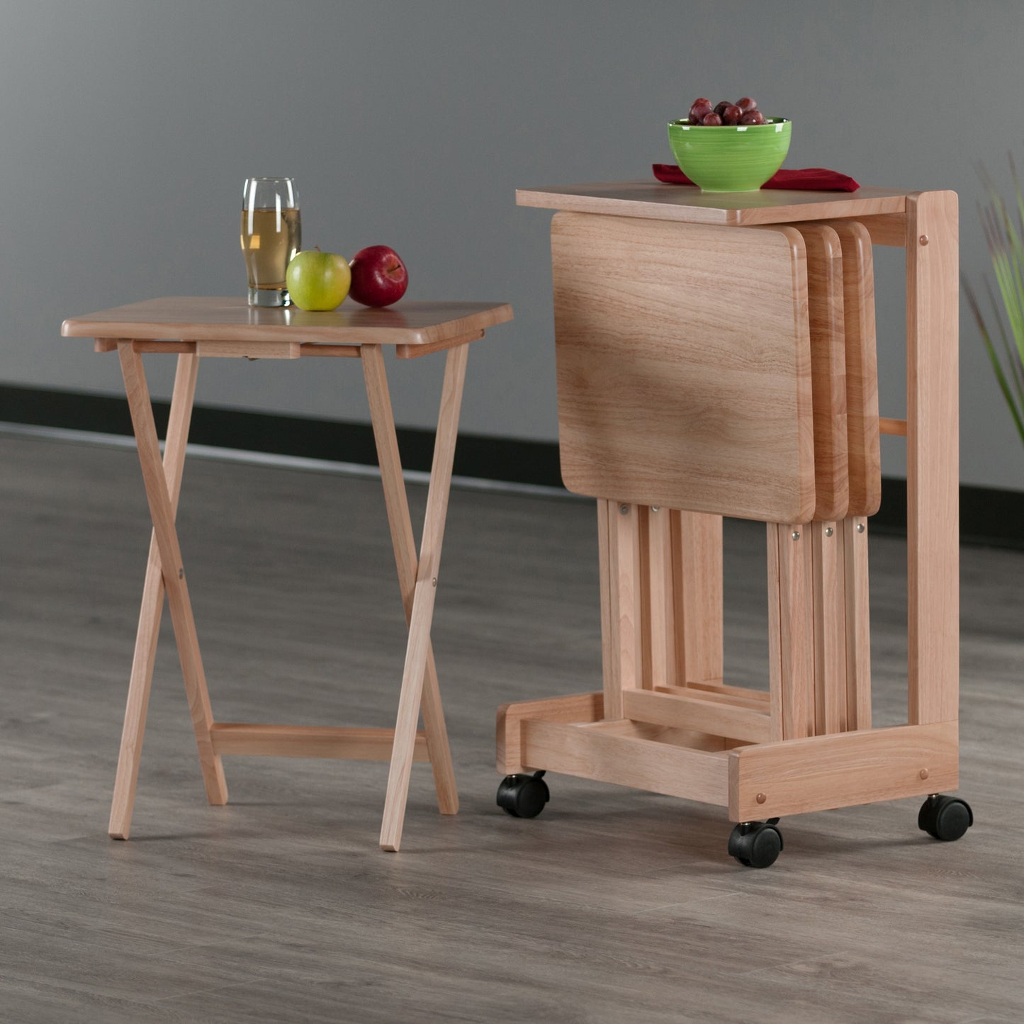 Brienda 5-Pc Snack Table Set; Flip Top; Natural