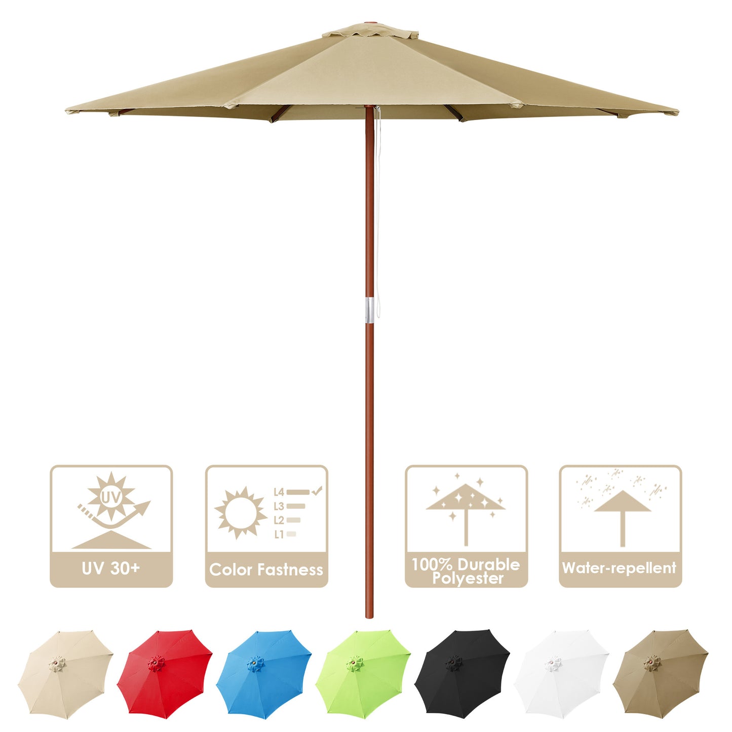 9 Ft Wooden Umbrella Tan