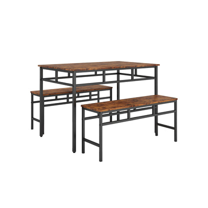 Dining table set 3PC; structural strengthening; industrial style (Rustic Brown; 43.31''w x 27.56''d x 29.53''h)