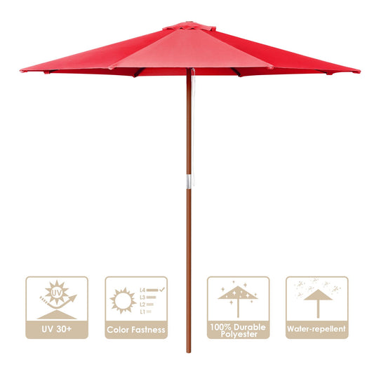 9 Ft Wooden Umbrella Red