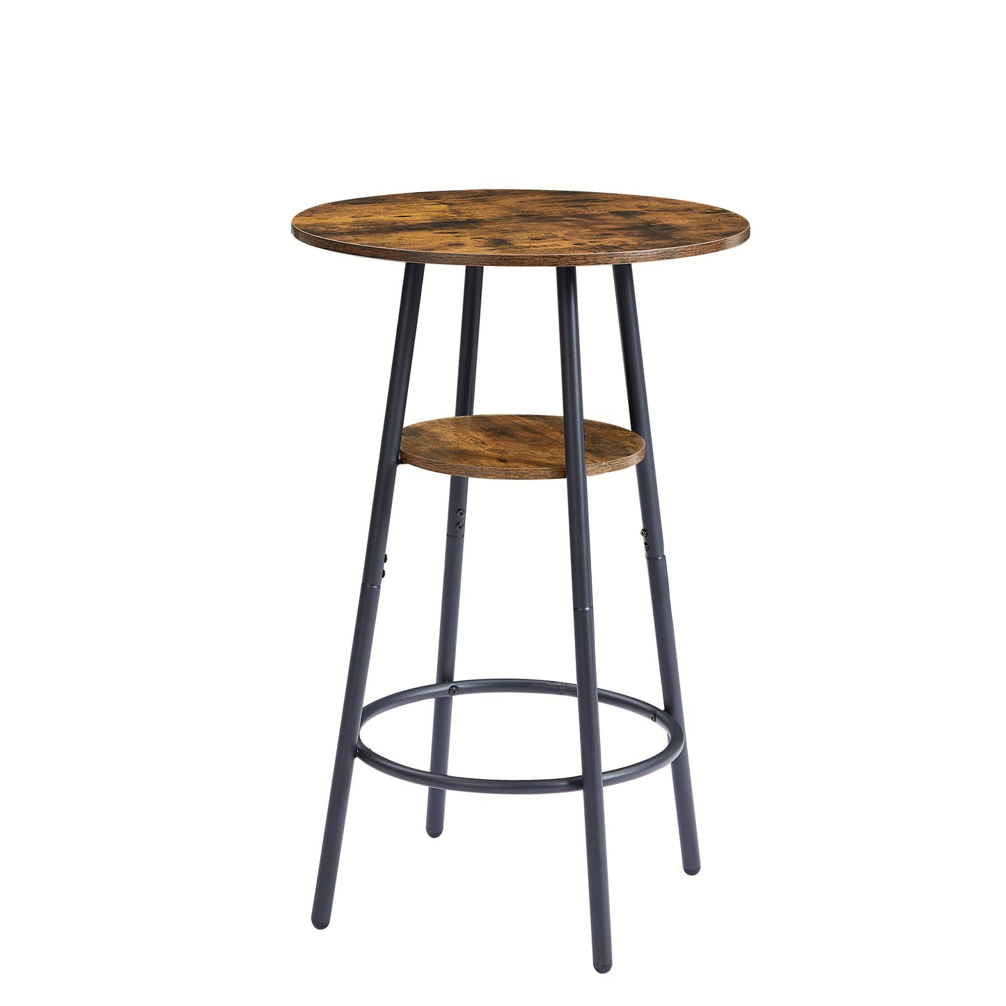 double -layer round bar table set 3PC breakfast table; including 2 back stools with back(Rustic Brown; 23.62''w x 23.62''d x 35.43''h)