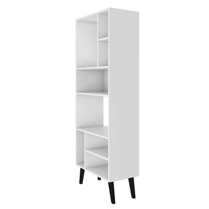 Manhattan Comfort Warren Tall Bookcase 1.0 with 8 Shelves in White with Black Feet