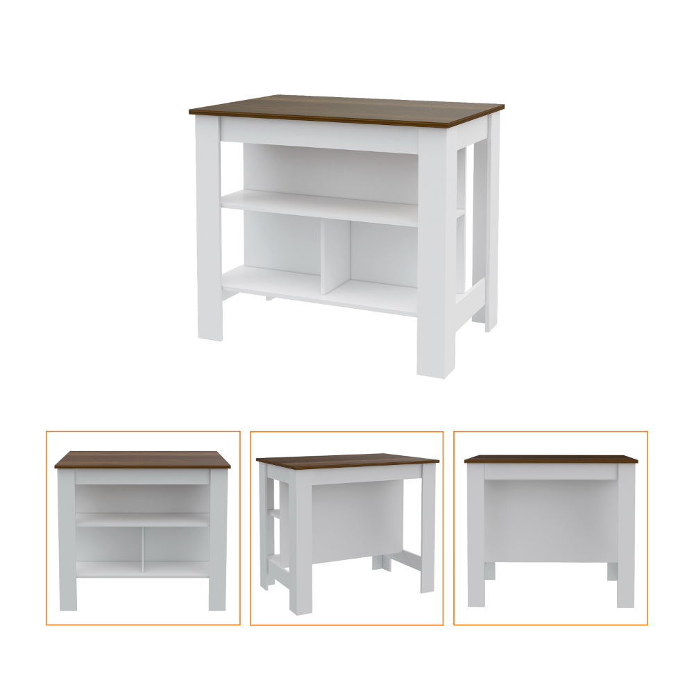 London 2 Piece Kitchen Set, Kitchen Island + Pantry , White /Walnut