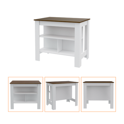 London 2 Piece Kitchen Set, Kitchen Island + Pantry , White /Walnut