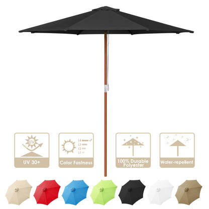 9 Ft Wooden Umbrella Black