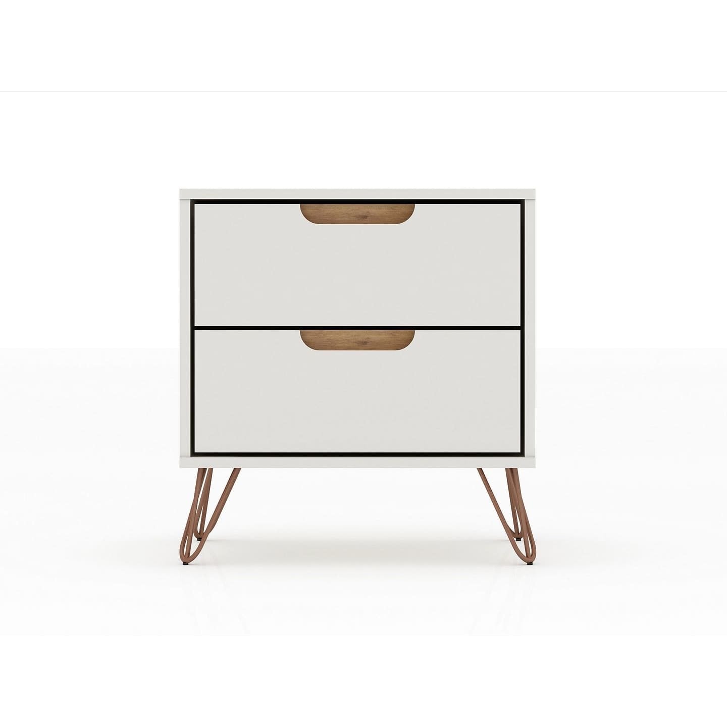 Manhattan Comfort Rockefeller 2.0 Mid-Century- Modern Nightstand with 2-Drawer in Off White and Nature