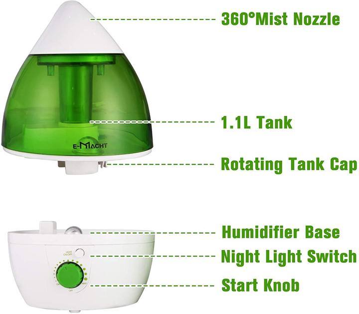 Bosonshop Humidifiers for Bedroom Quiet Ultrasonic Cool Mist Humidifier 1.1L with Auto Shut-Off