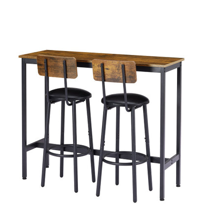 Bar Table Set with 2 Bar stools PU Soft seat with backrest (Rustic Brown; 43.31''w x 15.75''d x 23.62''h)