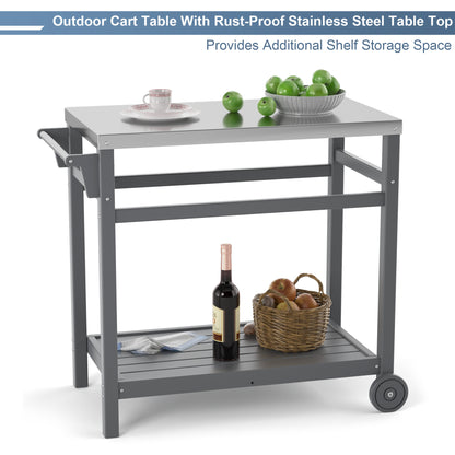 Outdoor Prep Cart Dining Table for Pizza Oven;  Patio Grilling Backyard BBQ Grill Cart