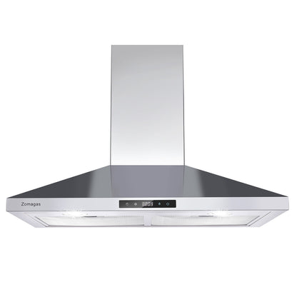 30 inch Range Hood Wall Mounted 450 CFM Touch Panel Kitchen Stainless Steel Vented