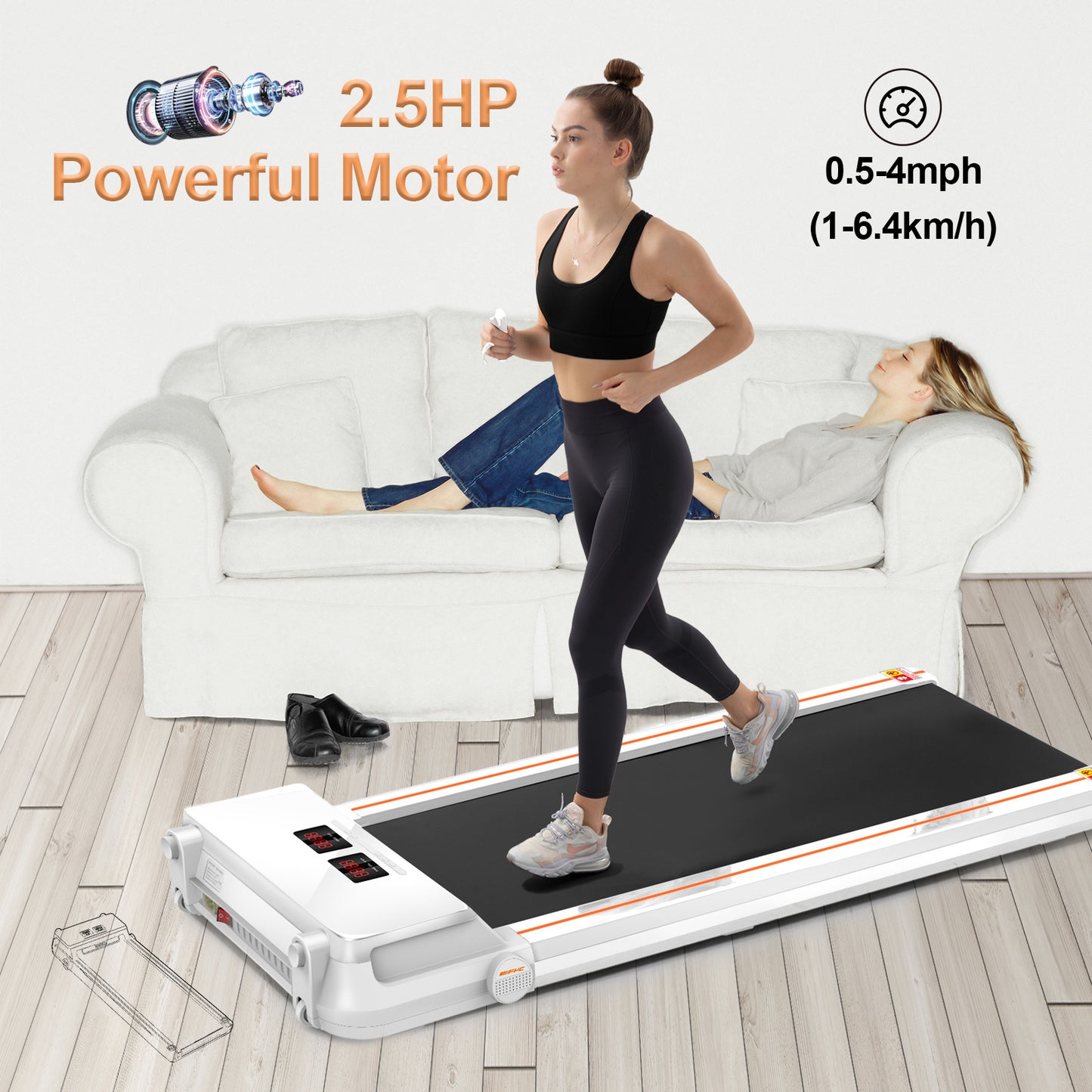 FYC Under Desk Treadmill 2.5HP Slim Walking Treadmill 265LBS - Electric Treadmill with APP Bluetooth Remote Control LED Display;  Running Walking Jogging for Home Office Use (Installation Free)
