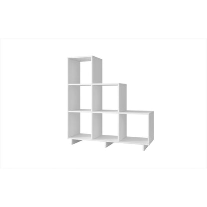 Manhattan Comfort Sophisticated Cascavel Stair Cubby with 6 Cube Shelves in White