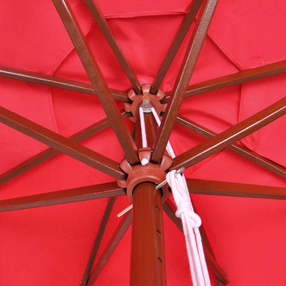 9 Ft Wooden Umbrella Red