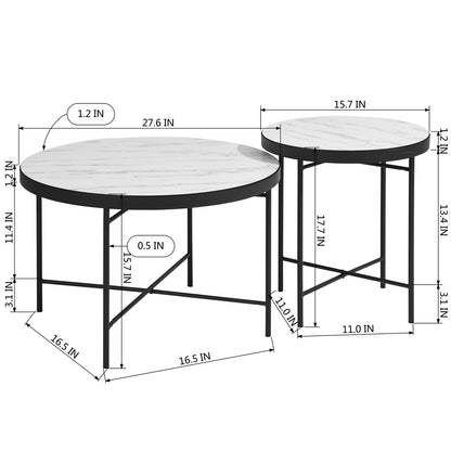 Set of 2 Round Side Table;  Sofa End Table; Accent Table Round;  Coffee Table Waterproof for Living Room Bedroom;  wood & marple