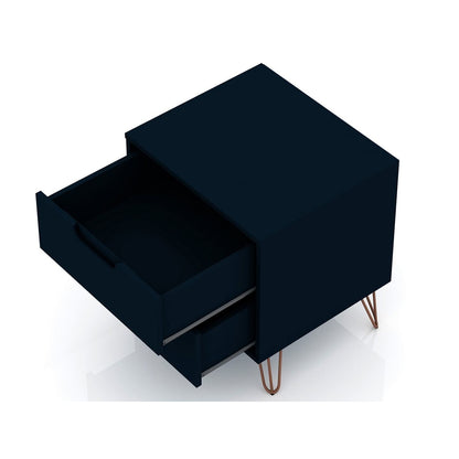 Manhattan Comfort Rockefeller 2.0 Mid-Century- Modern Nightstand with 2-Drawer in Tatiana Midnight Blue