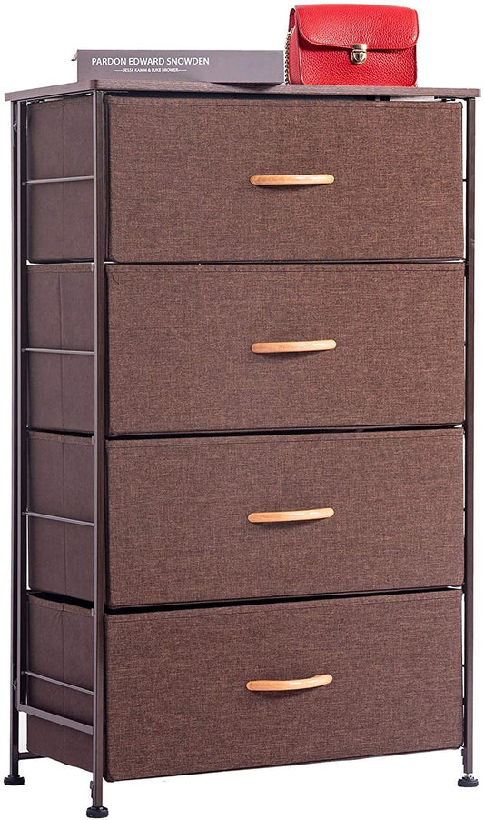 Fabric 4 Drawers Storage Organizer Unit Easy Assembly;  Vertical Dresser Storage Tower for Closet;  Bedroom;  Entryway;  Brown