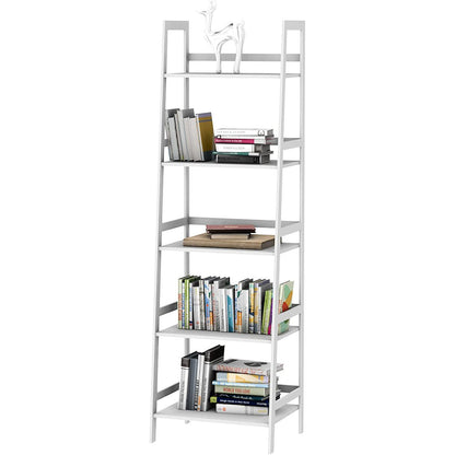 WTZ Bookshelf; Ladder Shelf; 5 Tier Bamboo Bookcase; Modern Open Book Case for Bedroom; Living Room;
