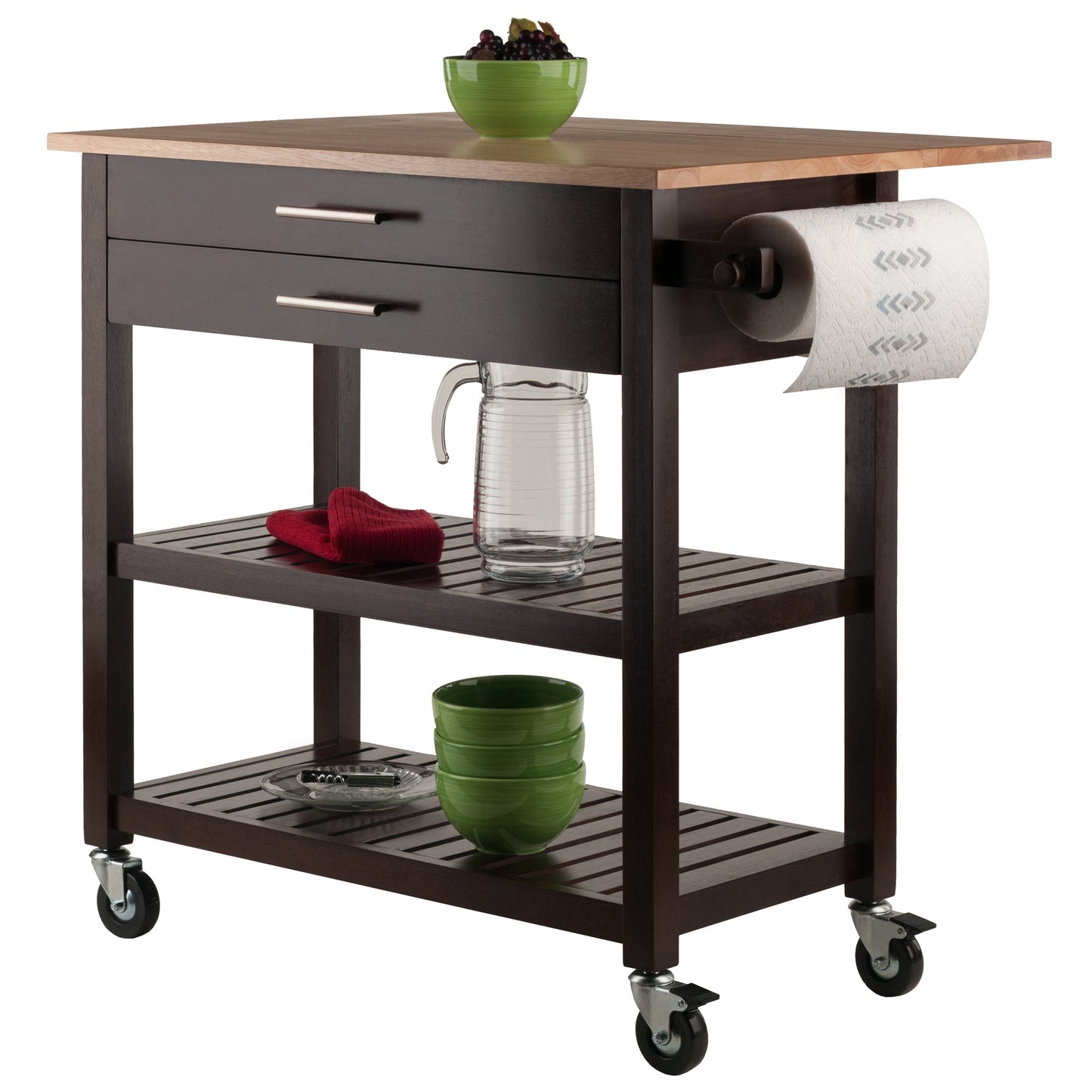 Langdon Kitchen Cart; Drop Leaf; Cappuccino and Natural